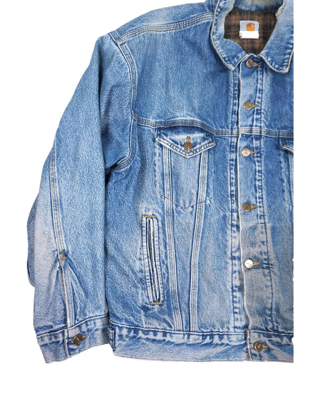 Vintage Carhartt Denim Jacket Mens Large Trucker Distressed Blanket 90s J11DST - Picture 4 of 9